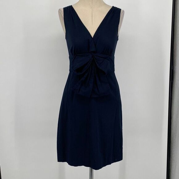 Kate Spade Blaine‎ Bow Sheath Dress Mini Size 2 Small -V Neck Sleeveless Navy - Picture 2 of 15